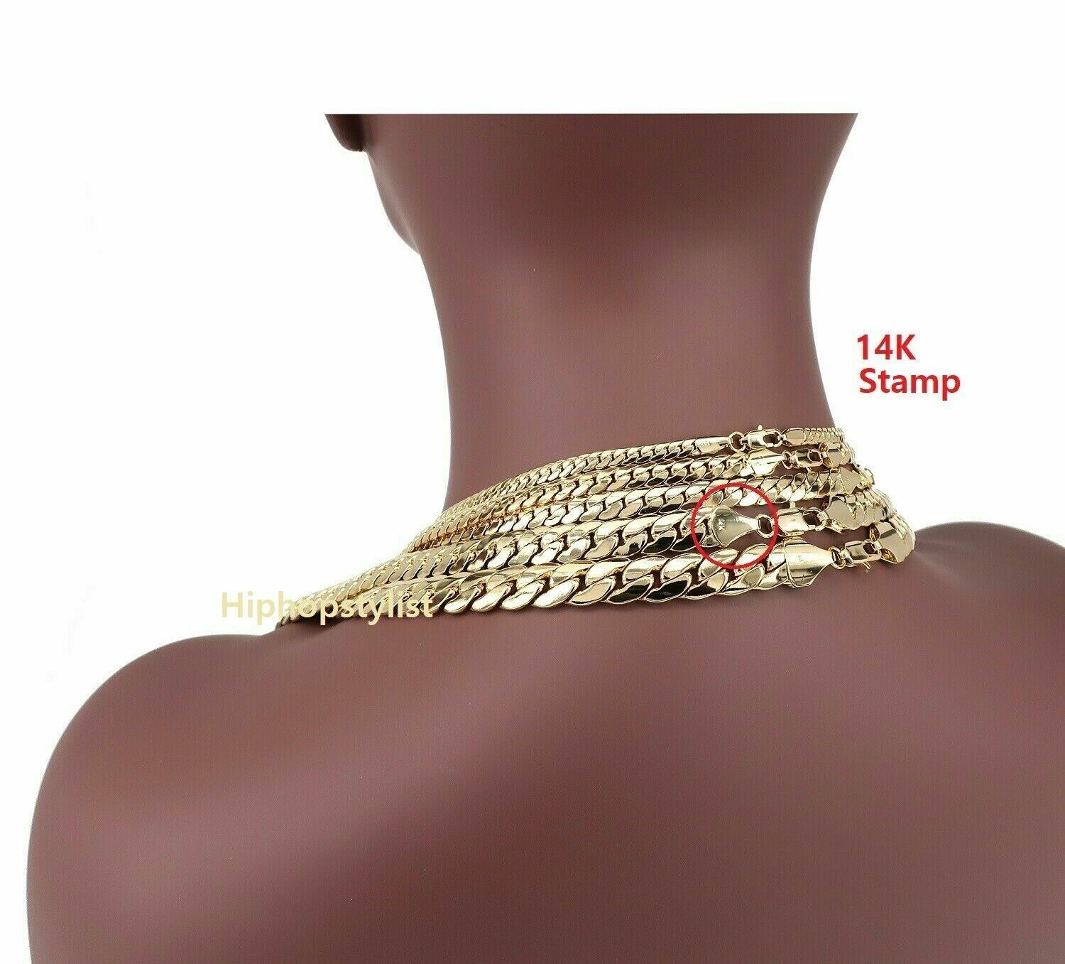 Men’s 14k Miami Cuban Link Chain Necklace Bracelet 4mm to 12mm Gold Plated