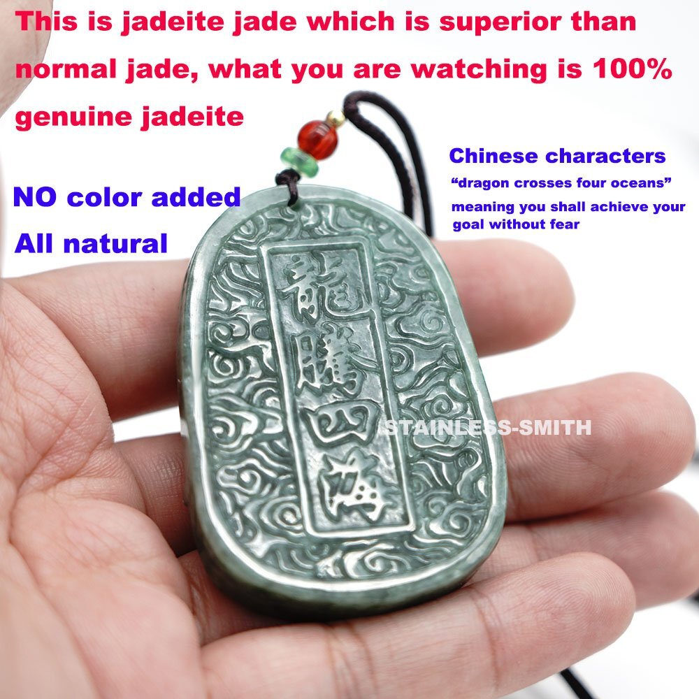 Genuine Natural Real Mens Fine Dragon Green Jadeite Jade Stone Pendant Necklace