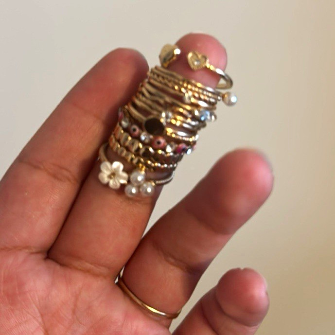Gold Tone Stackable Multi-Band Adjustable Ring Clear Round Crystal Flower Bezel