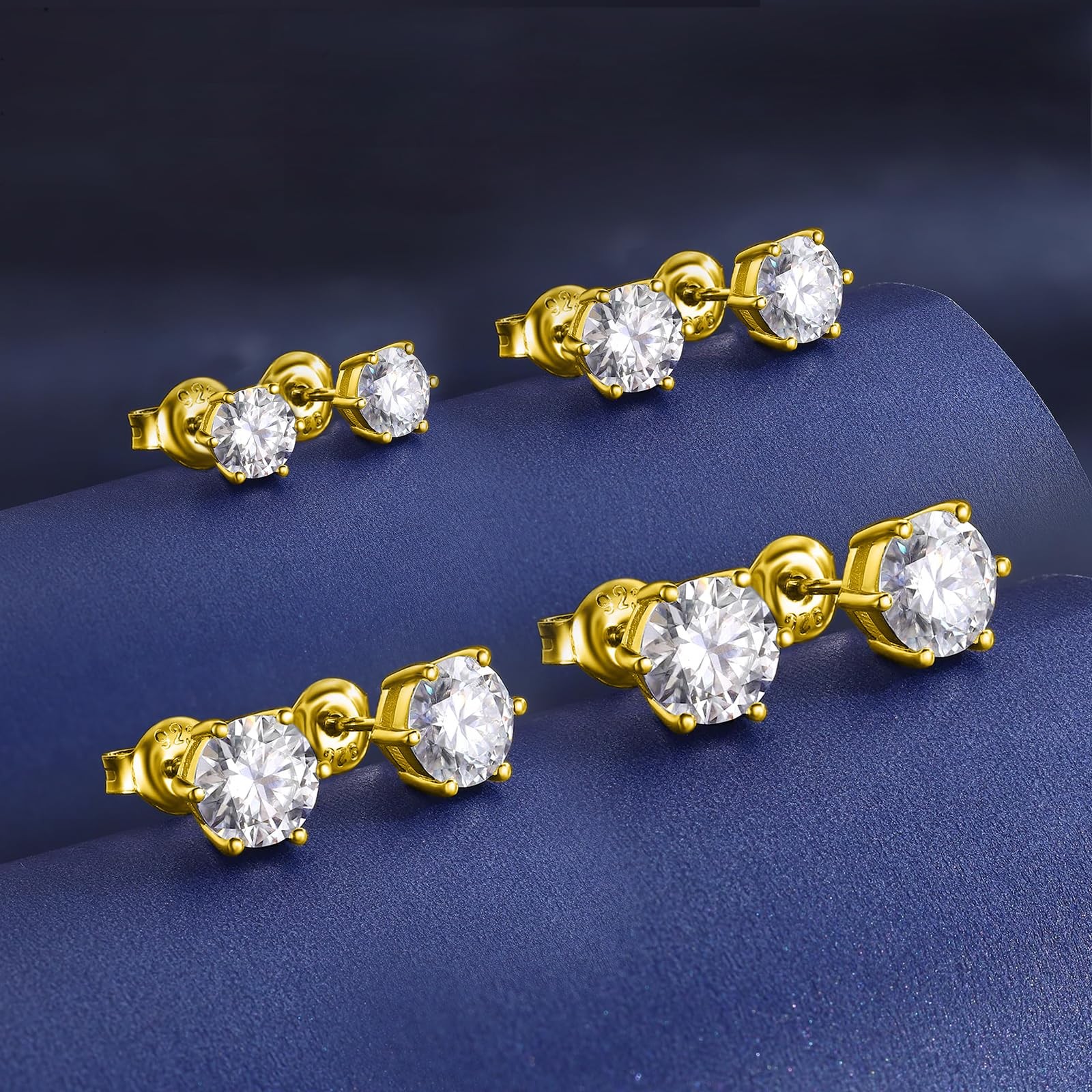 925 Sterling Silver Stud Earrings Set for Women Men 18K Yellow Gold Plated, 6…