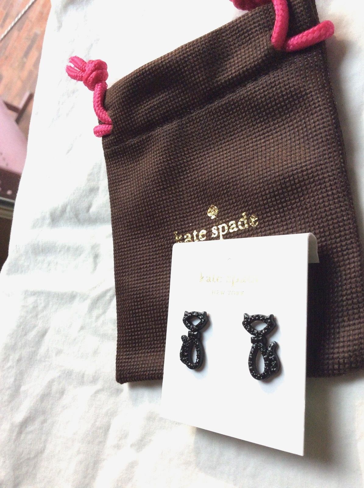 Kate Spade JAZZ PAVE black CAT STUD earrings crystal holiday Disney Halloween –