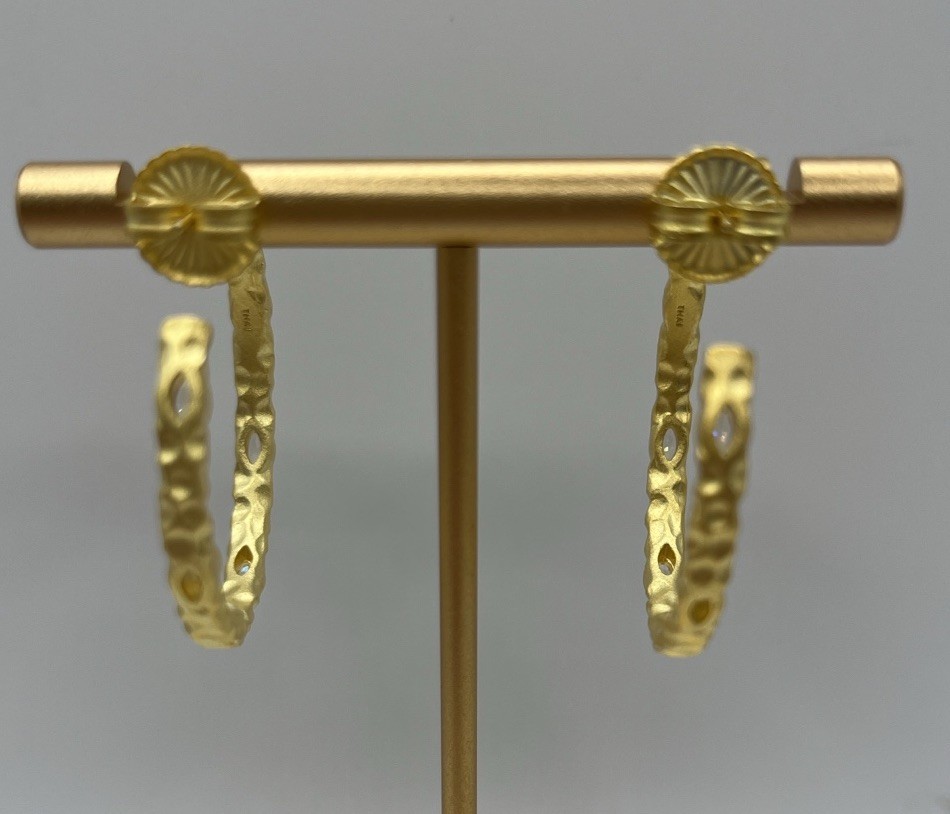 Freida Rothman Gold Hammered Hoop Earrings With CZ Bezel Detail NEW