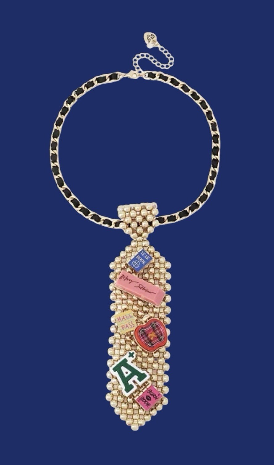 Betsey Johnson Necklace Gold Tone Chain Best In Class Detachable Brooch Tie NWT