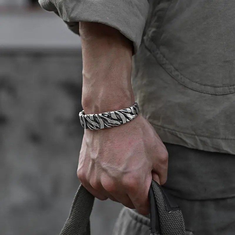 Retro C-shaped Braided Alloy Men Bracelet Silver Simple Cuff Jewelry Accessory