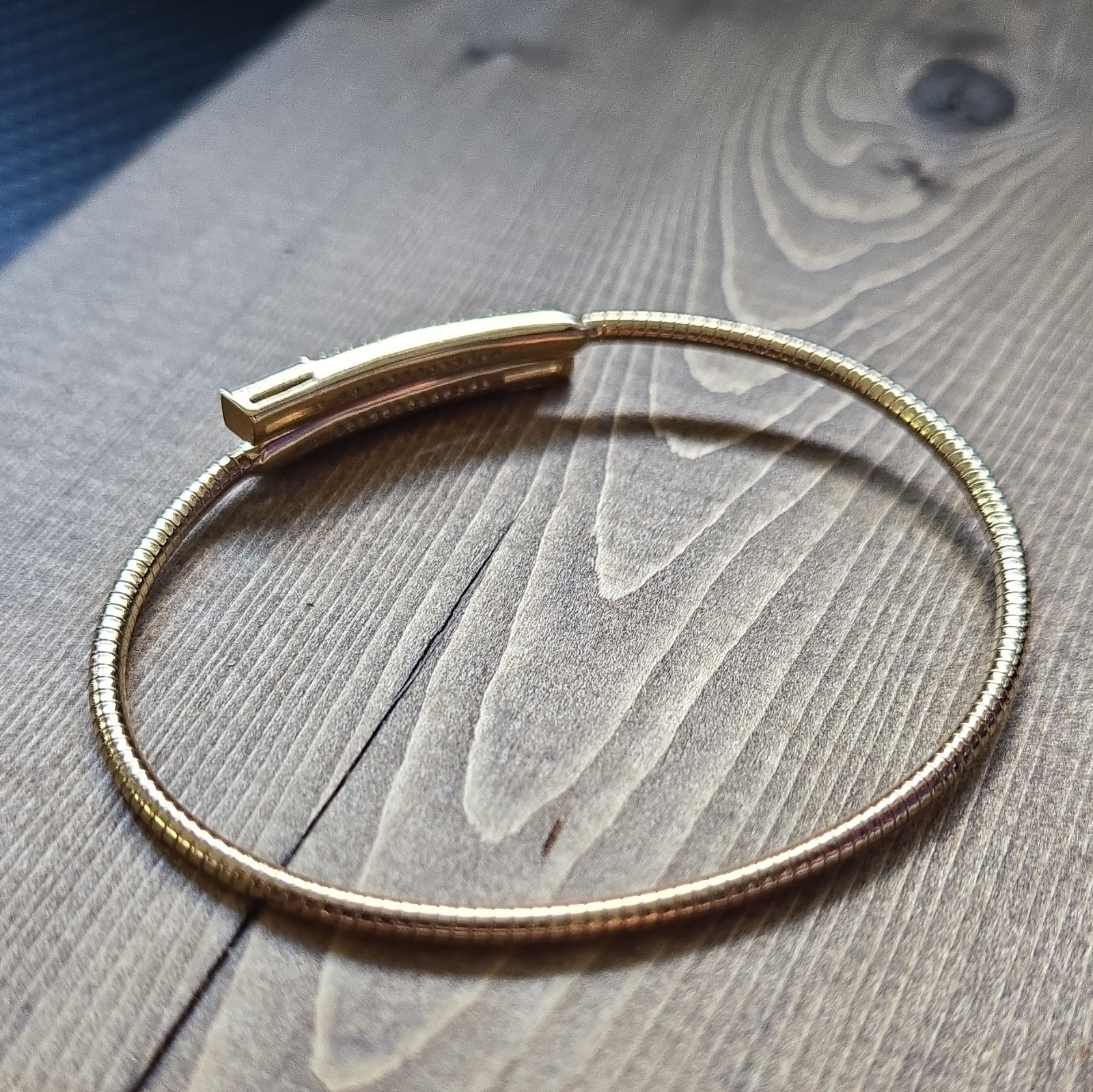 Nadri Signed Gold Tone Hinged Bangle Bracelet White Baguette Crystal Pavé