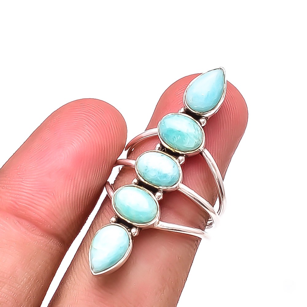 Amazonite – Peru Five Stone Designer 925 Sterling Silver Handmade Ring S.8 R5