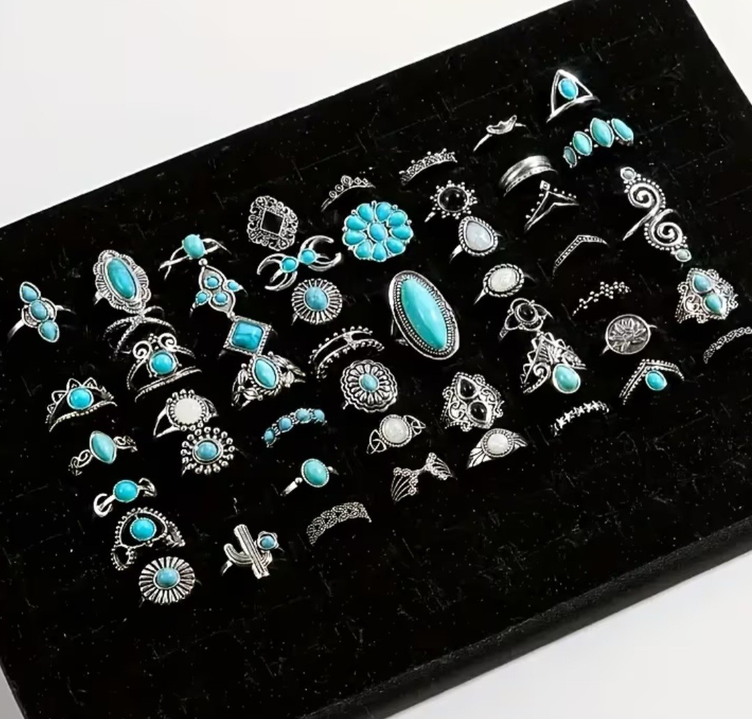 Wholesale huge lot of 100 Boho turquoise Rings boutique jewelry Ships free USA