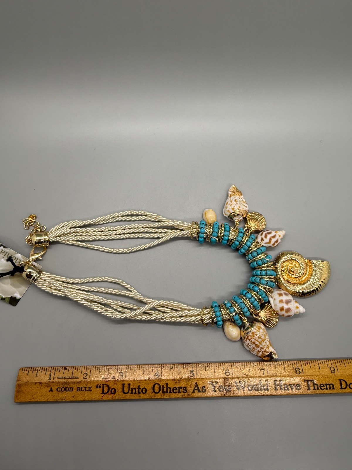 GARDENIA JEWELRY Seashell & Charm Necklace Turquoise Color Beads NWT