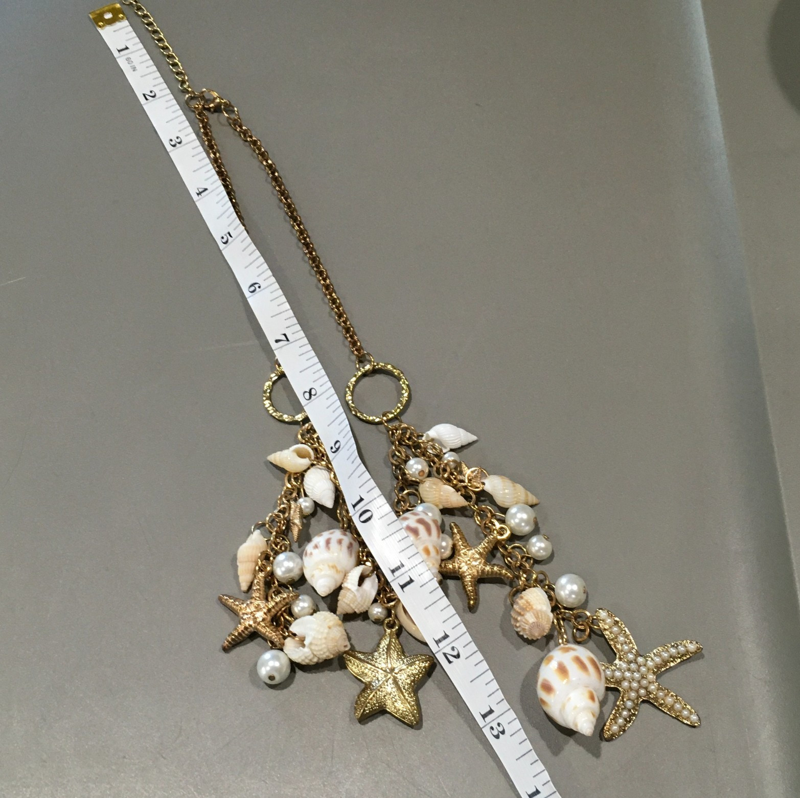 Shell Charm Pendant Necklace Beachy Nautical Coastal Gold Tone Necklace