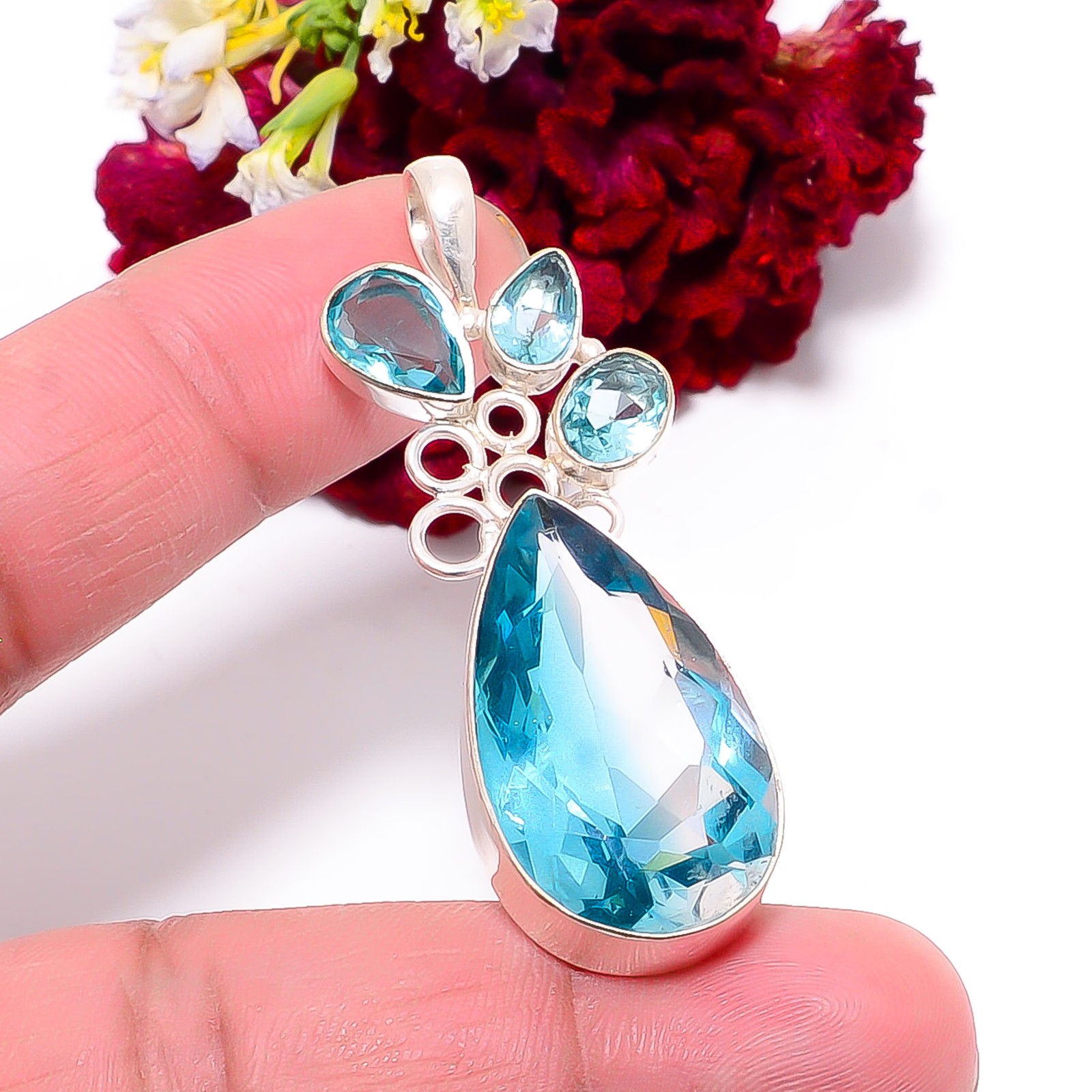 Bi-Colour Blue Topaz 925 Sterling Silver Jewelry Pendant 1.95″ P1017296353