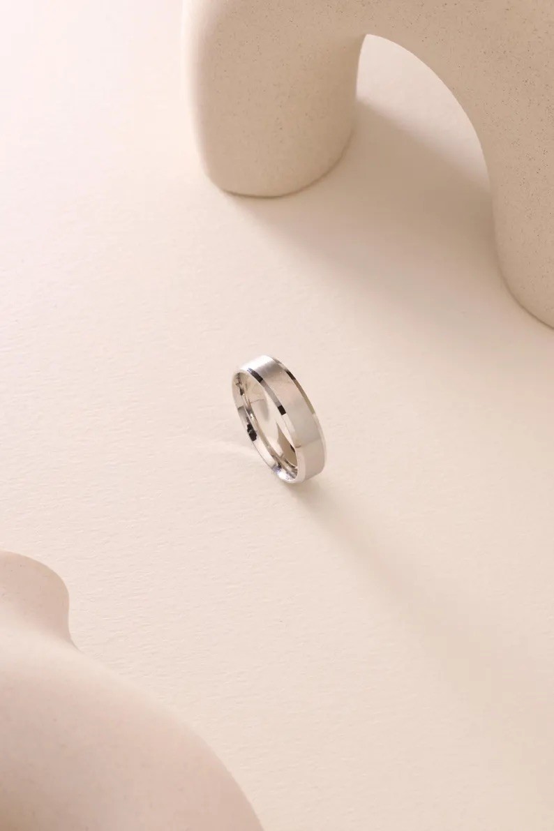 Matte White Gold Vermeil Bevel Ring – Gold Vermeil Silver Wedding Ring 3-5mm