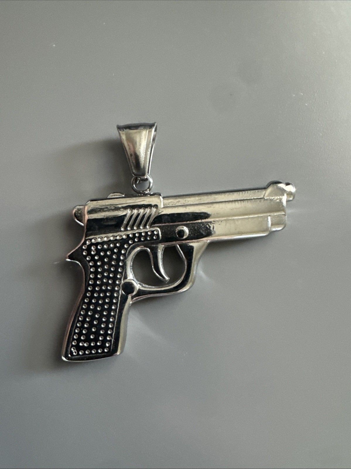Stainless Steel Pendant Gun Glock Hip Hop Street Wear 24” Box Chain Gift Men’s