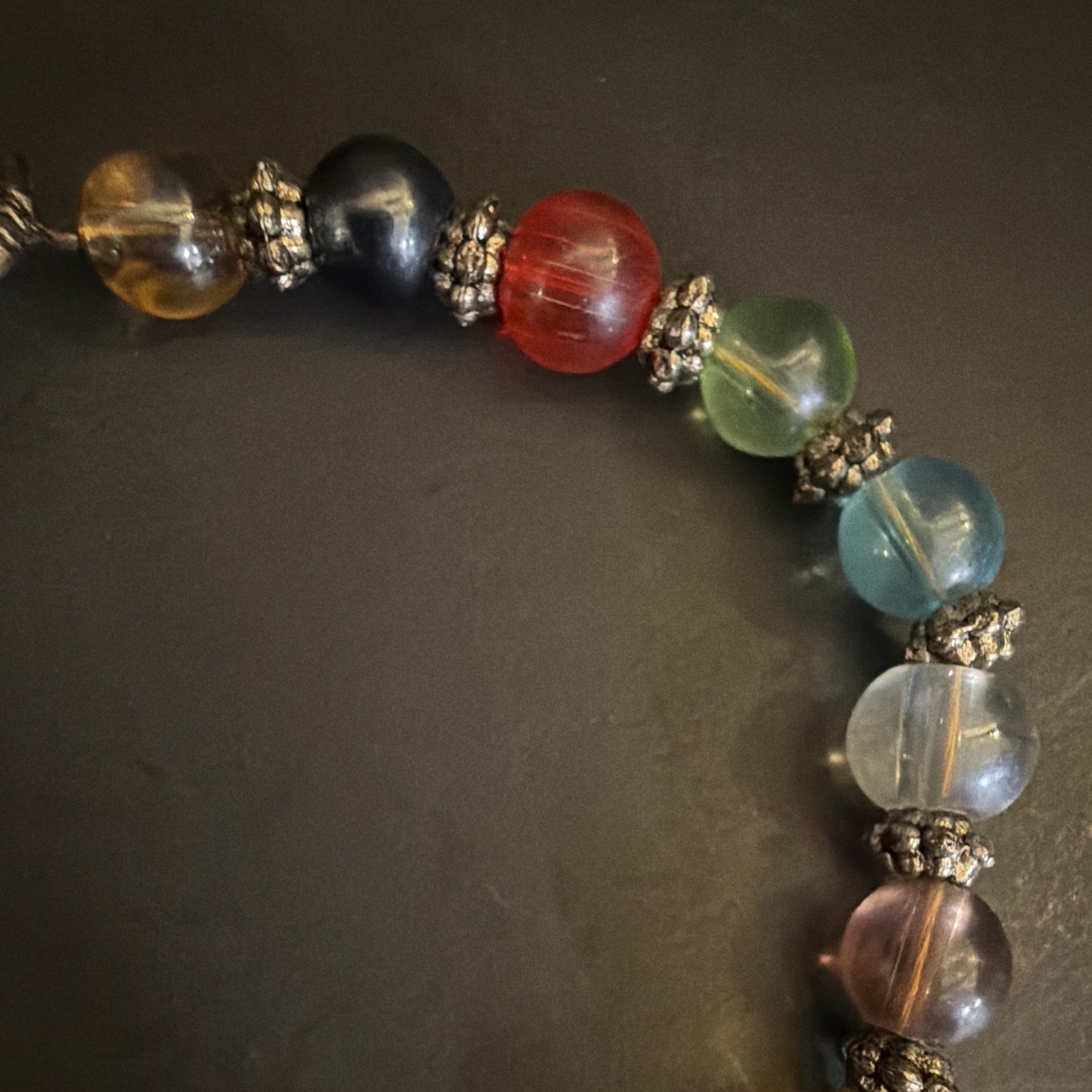 Multicolor Round Glass Beaded Bracelet Toggle Clasp, Less Than 8 in