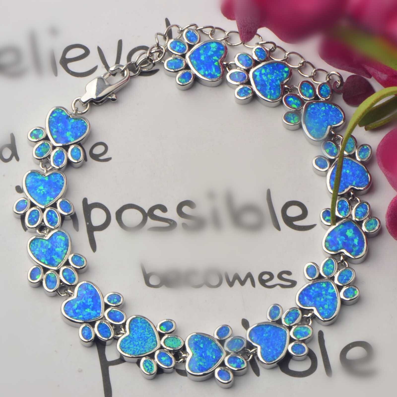 Hawaii Blue Opal Dog Paw Bracelet 925 Sterling Sliver Jewelry For Women Girls