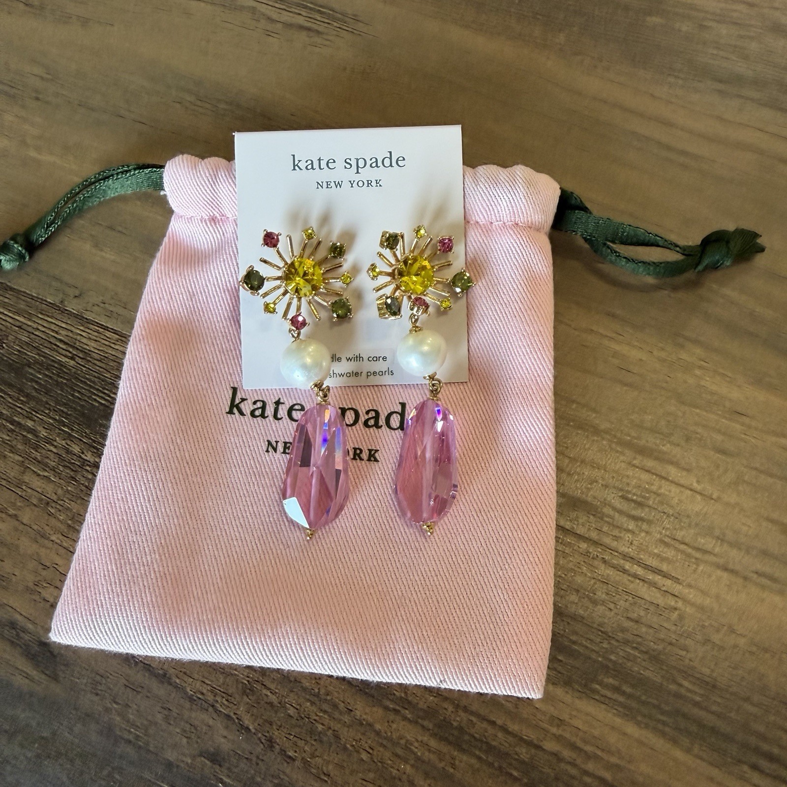 Kate Spade Rooftop Garden Earrings Freshwater Pearls Dust Bag $128 Dangly Cute