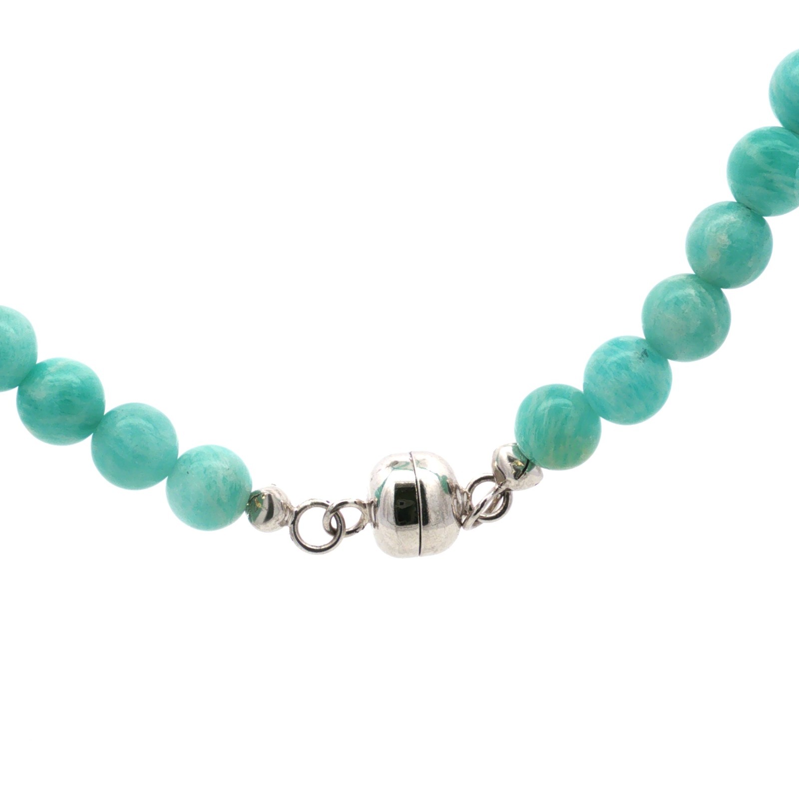 Natural Amazonite Beaded Necklace 45cm in 925 Sterling Silver Rhodium