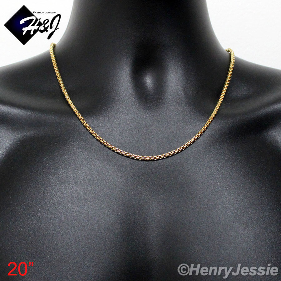 16-30″MEN WOMEN Stainless Steel 2mm Gold Plated Box Link Chain Necklace