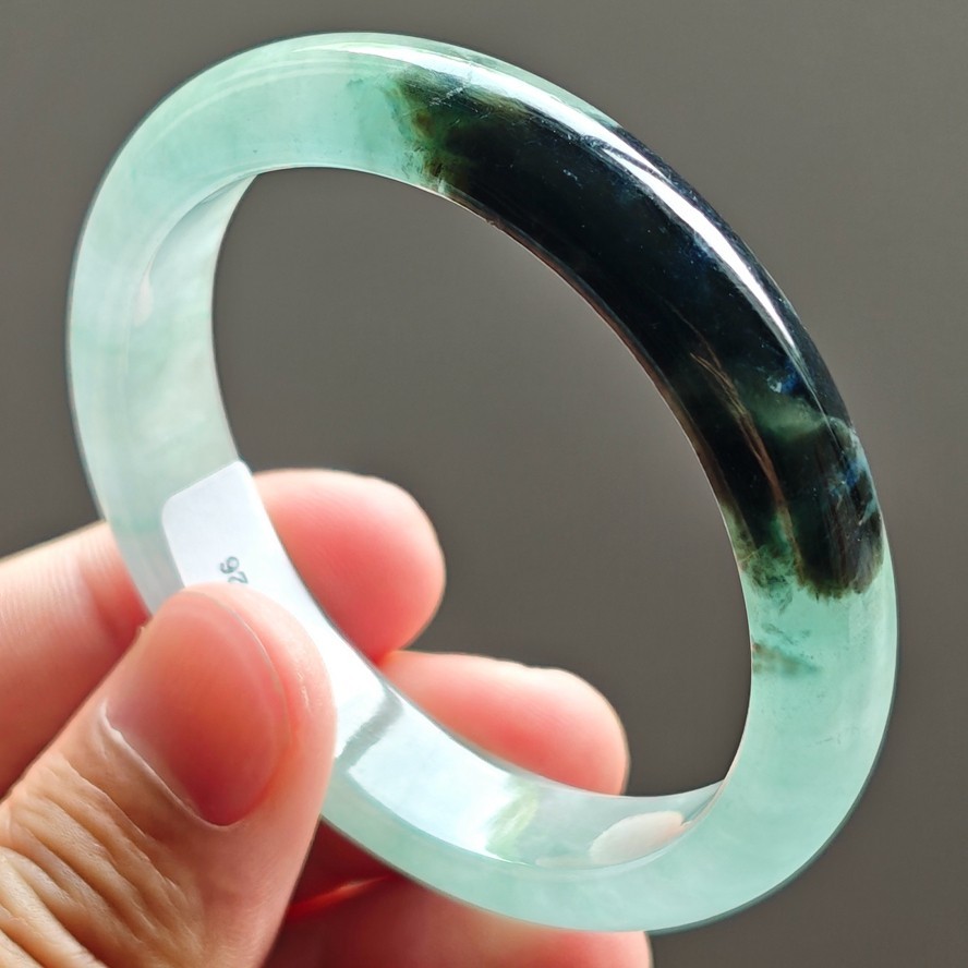 53mm Natural Icy Green Jadeite Jade Bracelets Burma Jade Bracelet Bangle 3863