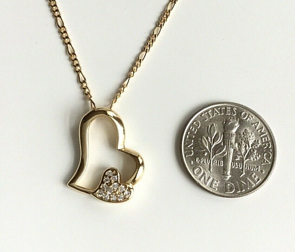 18K GOLD FILLED CZ HEART LOVE NECKLACE 18″ LONG/CADENA DE CORAZON 18″- 18x14mm