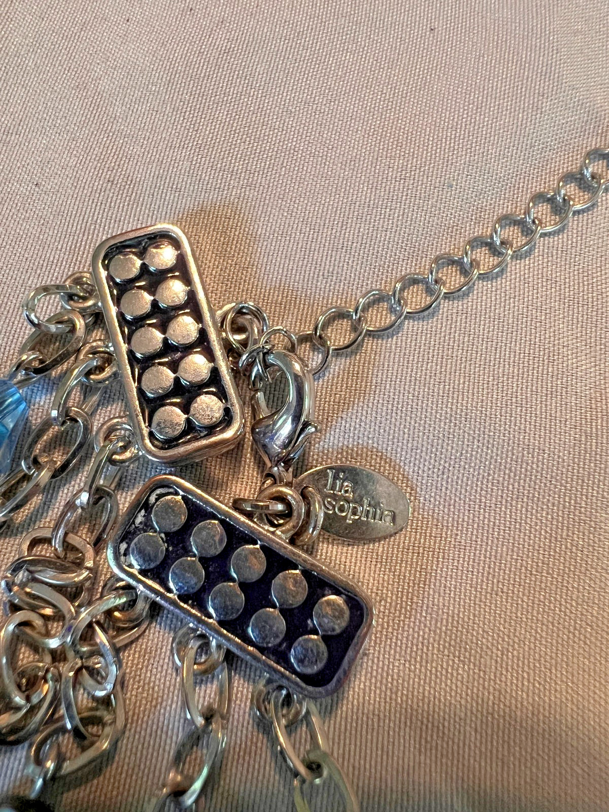 lia sophia Multicolor Layered Beaded Necklace Glass Blue Silver Tone 18in
