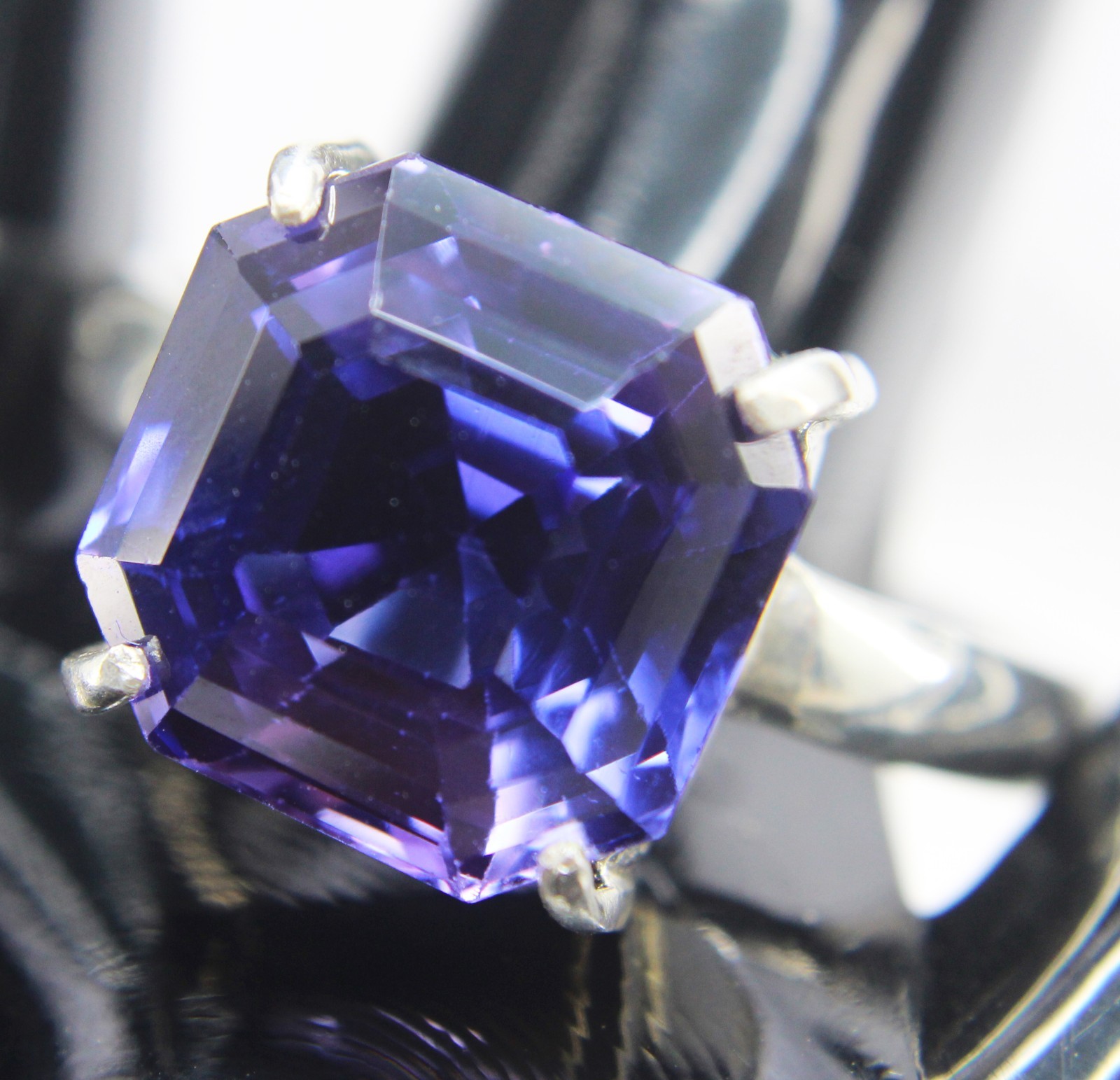 10+ Ct Natural Purple Blue Sapphire Asscher Cut Silver 925 Ring Gift For Her