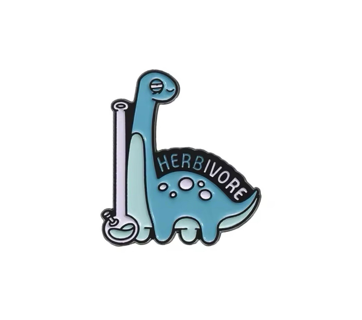 Dino Herbivore Style 1pc Pin Single Rubber Pin Backer Parody Dinosaur Herb Fun