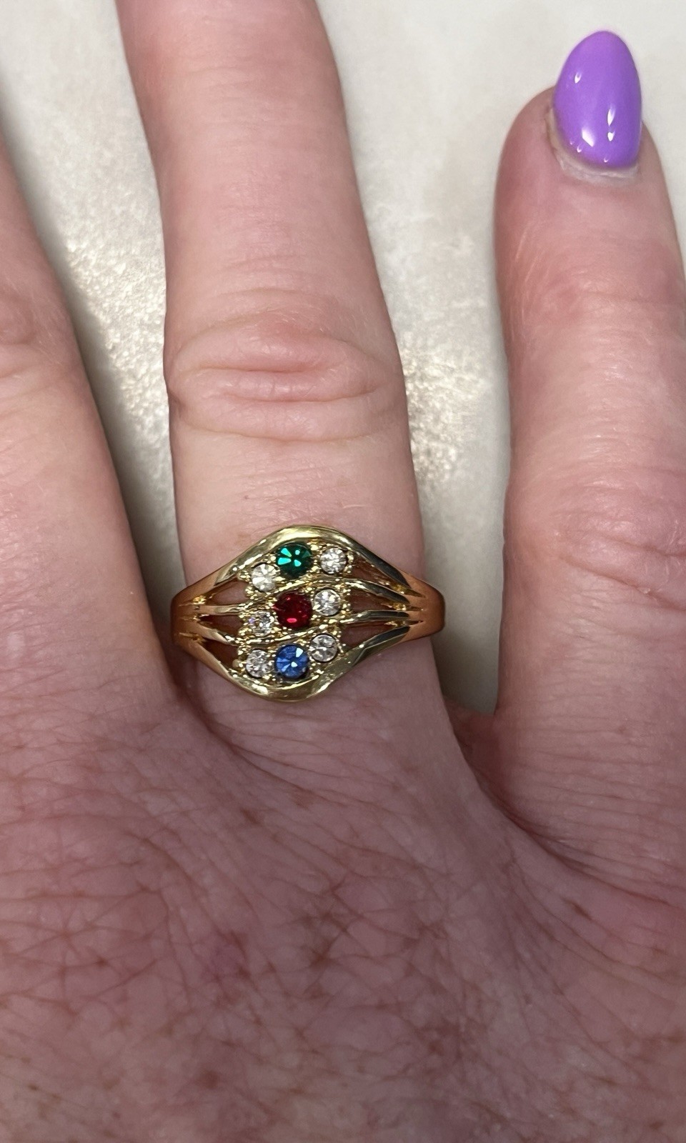 Vintage 1992 AVON Sparkling Wave RING Multi Color & Clear Rhinestones Sz 9