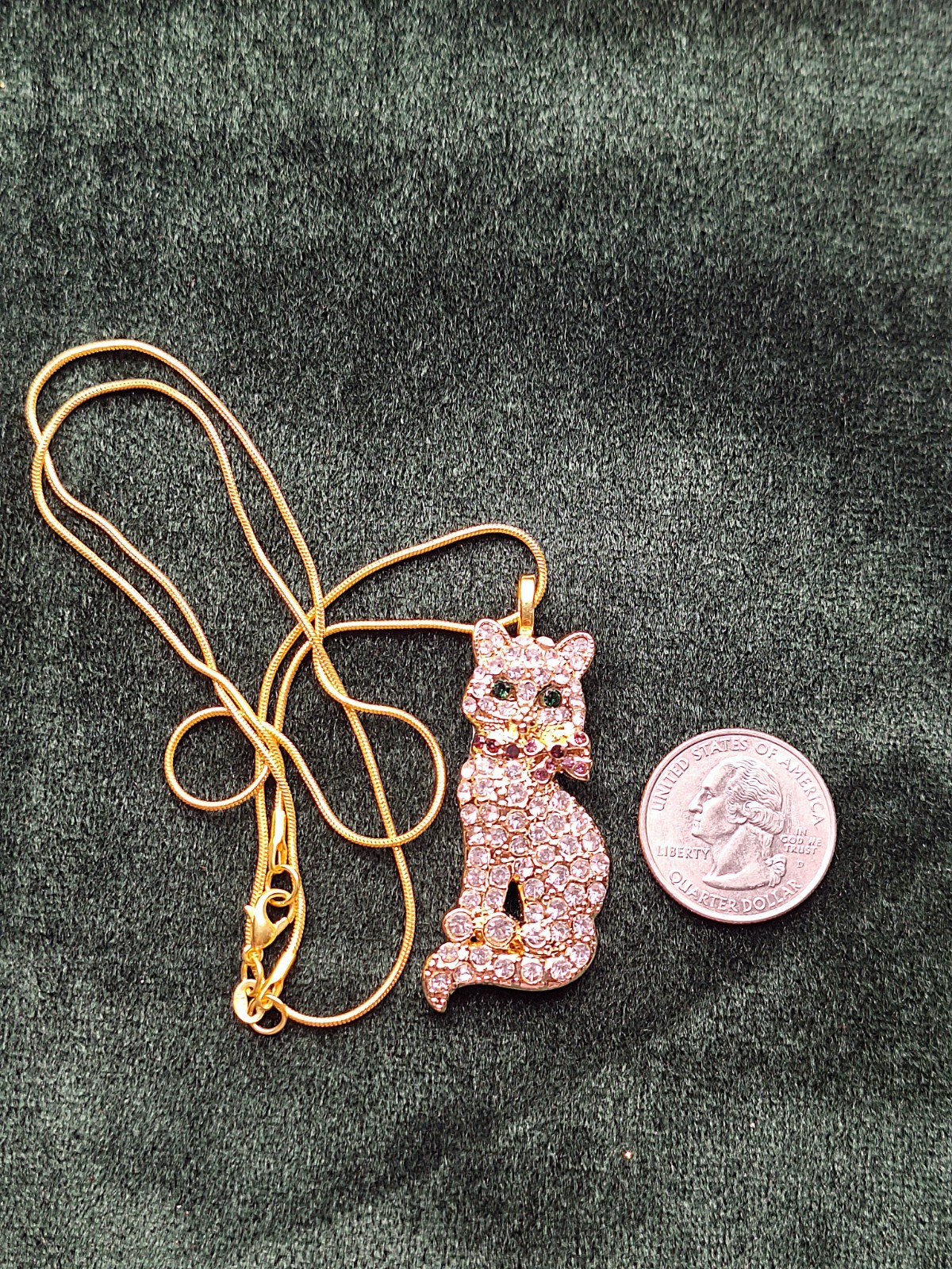 Monet Sparkly Rhinestone Cat Pendant on 18KGP Snake Chain – Refurbished