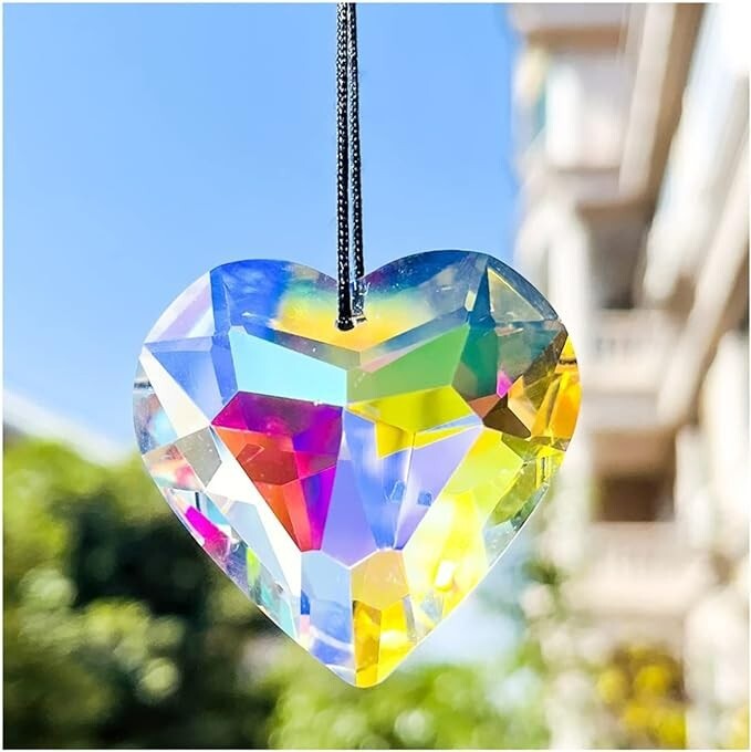 45mm AB Colored Heart Shaped Crystal Prism Pendant Crystal Heart Love Gifts