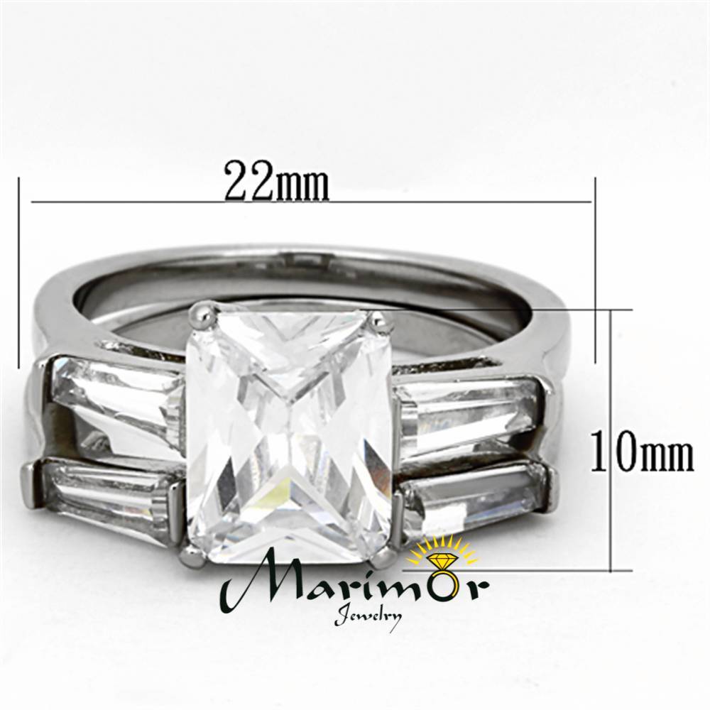 4.45 Ct Emerald Cut Zirconia Stainless Steel Engagement Wedding Ring Set Sz 5-10