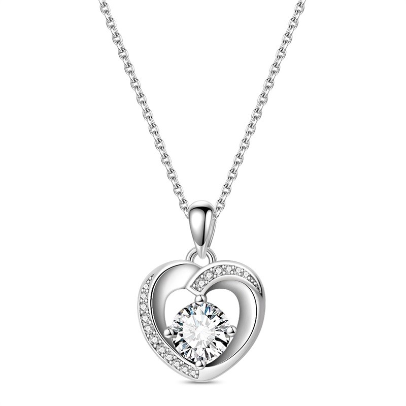 KUNSIR 925 Sterling Silver Love Heart Cubic Zirconia Pendant Necklace 18″ Chain