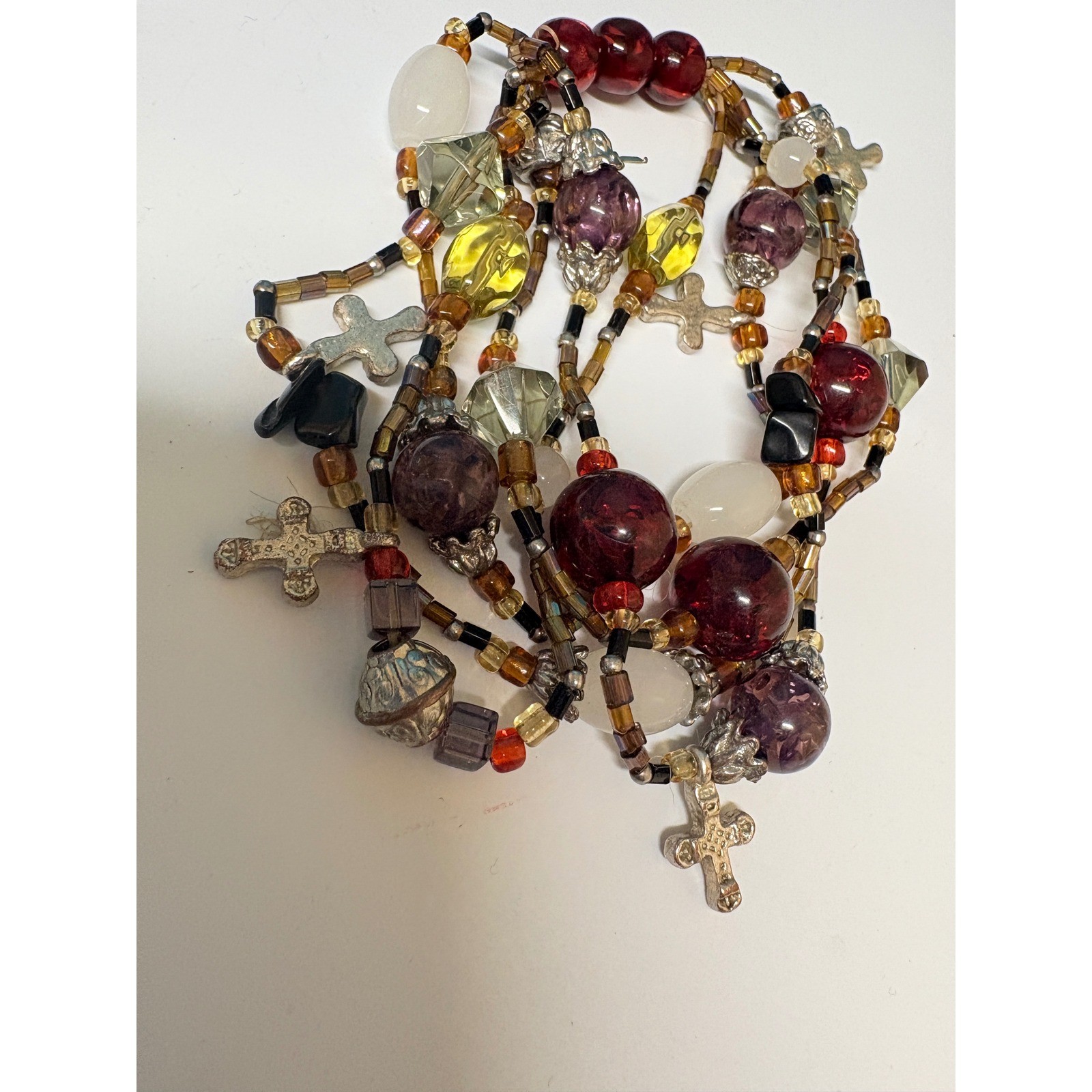 Bohemian Beaded Bracelet Lot Cross Charm Multi Strand Necklace Stretch Bracelet