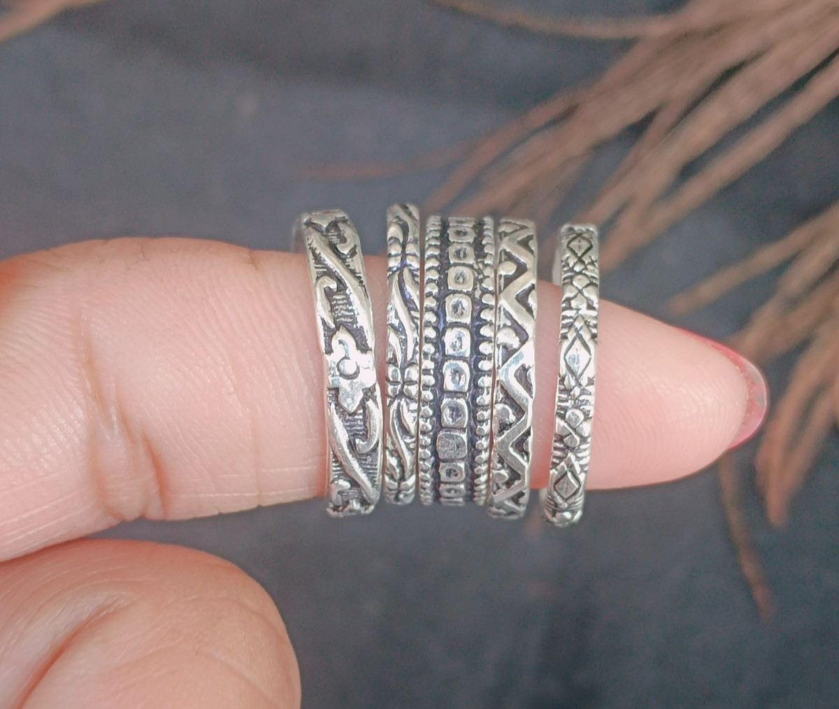 Stacking rings Silver band rings Stackable 925 Sterling Silver 5 Rings Set B372