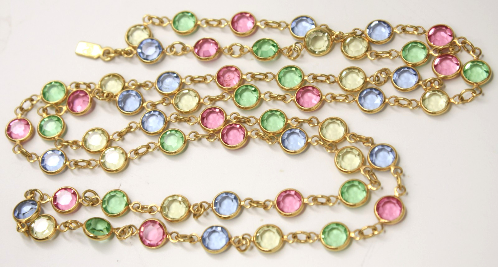 SWAROVSKI Swan Logo Open Back Bezel Set Multi-color Crystals Gold Tone Necklace