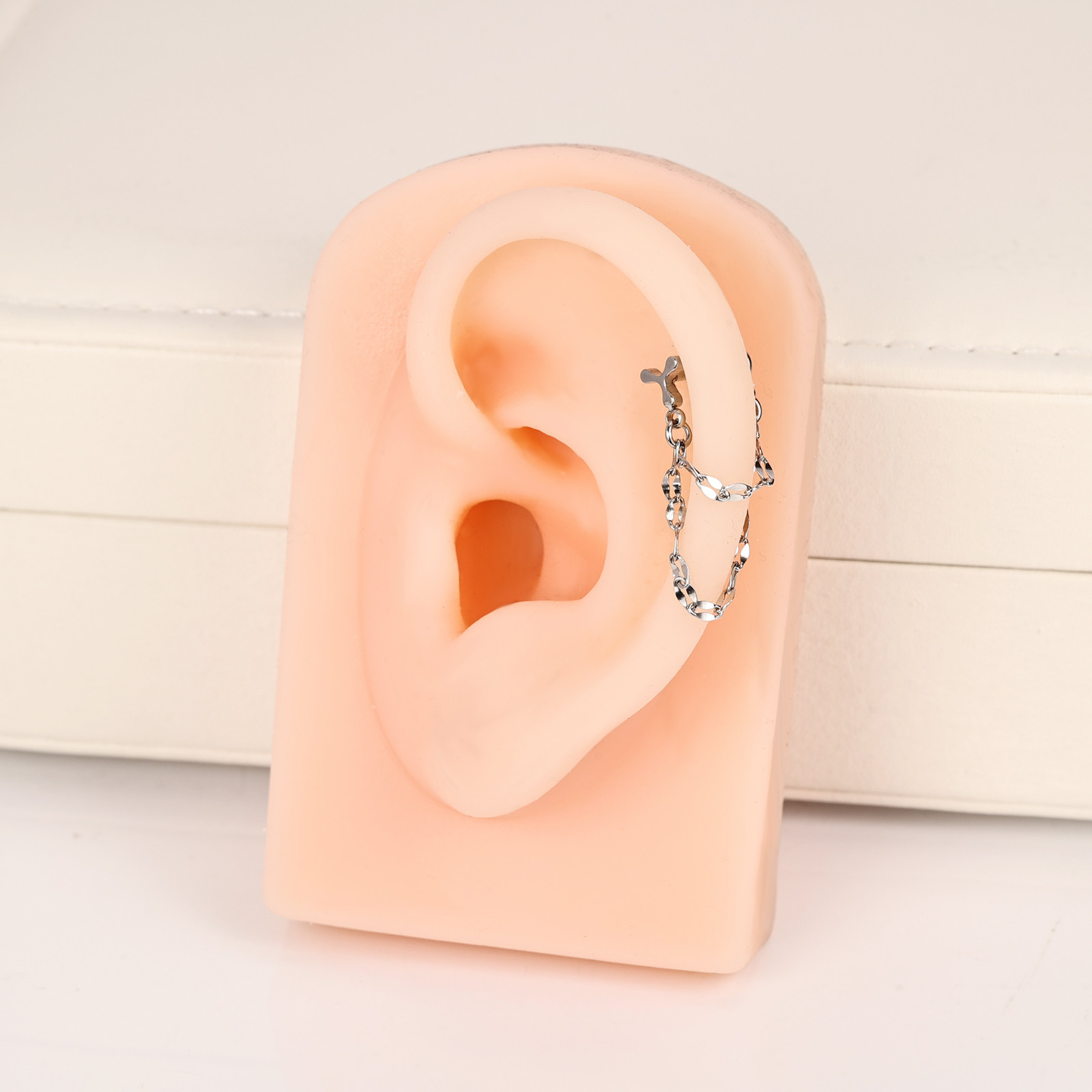 1 Pair 16g Stainless Steel Stud Earrings with Chain Cartilage Earrings Jewelry