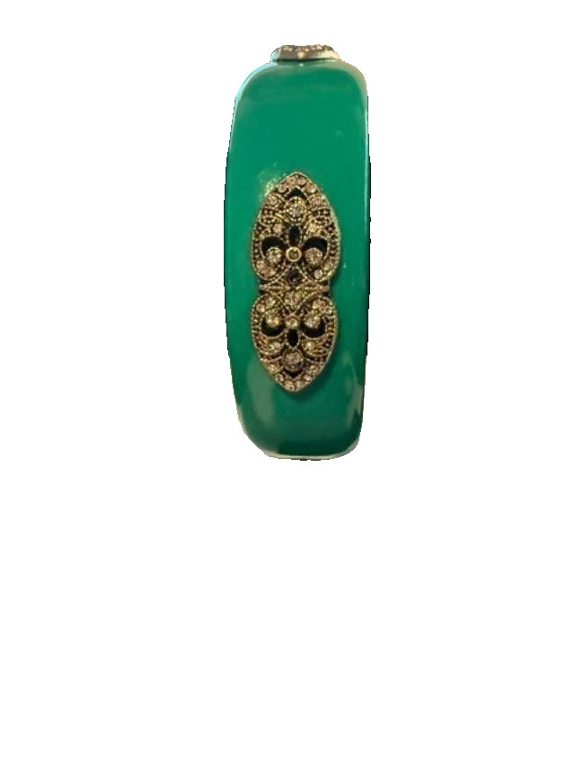 Premier Designs Green Bangle Bracelet With Gold Filigree & Rhinestone Accents 2.