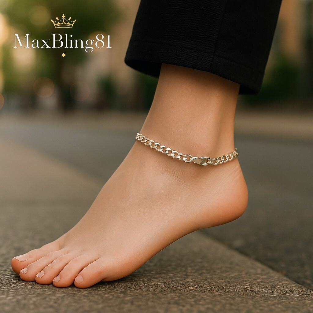 925 STERLING SILVER PLATED CONCAVE CUBAN CHAIN 5mm 10″ FASHION ANKLET BRACELET