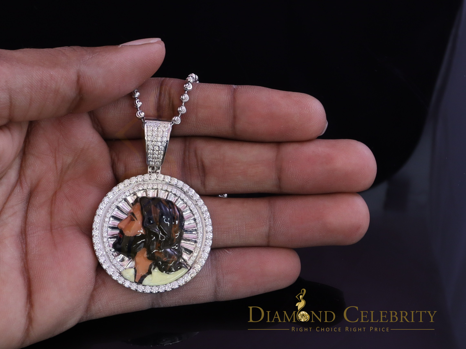 1.50 inch 925 Silver Enamel JESUS White Pendant 3.00ct Moissanite for He/She