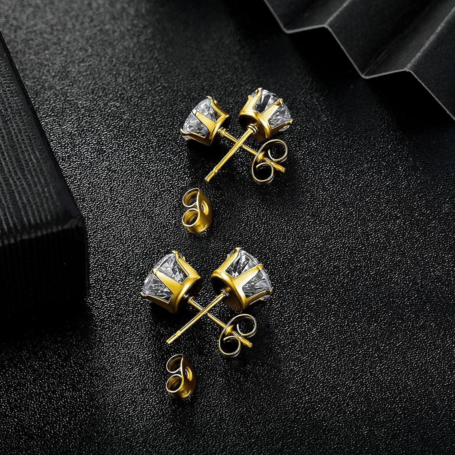 MDFUN 6 Pairs Stud Earrings Sets 3-8MM 18K Gold Plated Round 8MM-Yellow