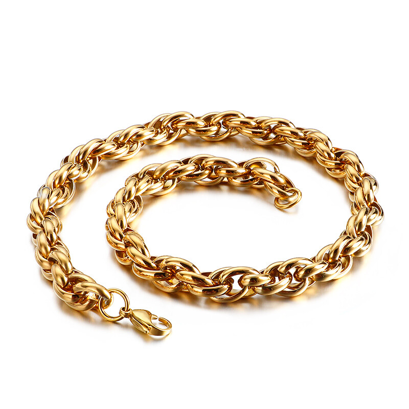Huge Heavy 10mm 18-26inch Gold Rope Chain Necklace Stainless Steel Jewelry Mens
