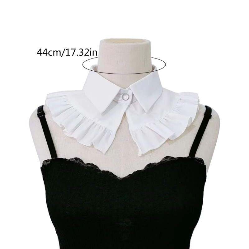 Women Elegant Ruffle Trim Lapel False Collar Button Front Blouses Half Shirt