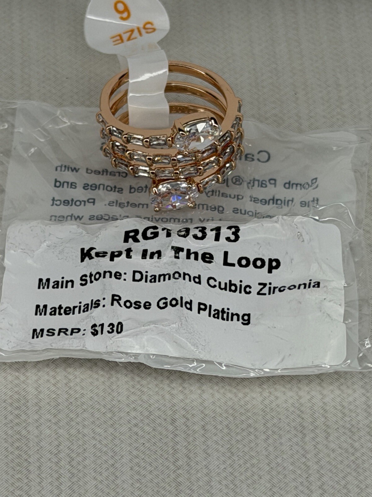 Bomb Party OG Ring Kept In The Loop Rose Gold CZ Size 6 NEW