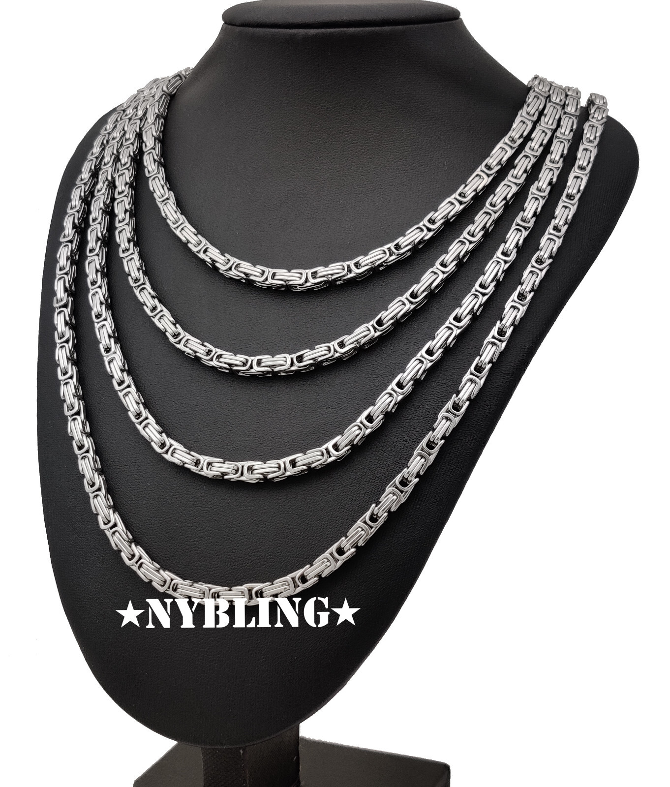 SOLID STAINLESS STEEL Byzantine Box Necklace 4/6/8mm all width and sizes