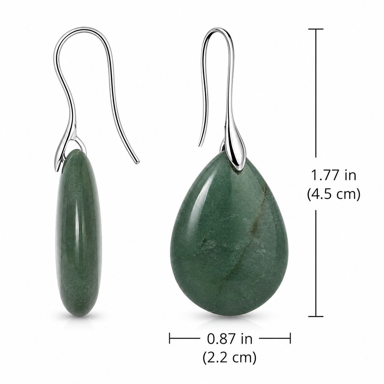 Natural Green Stone Teardrop Dangle Earrings Silver Hook Women’s