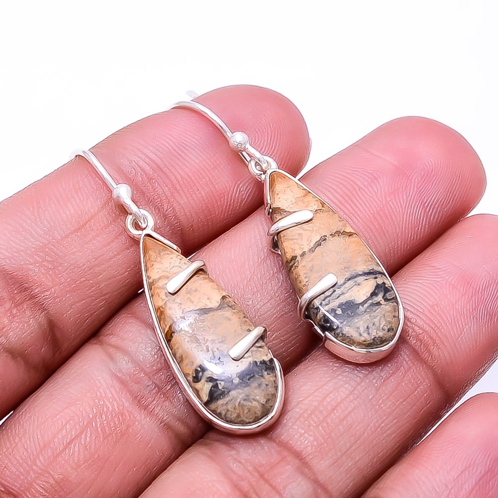 Natural Picture Jasper 925 Sterling Silver Earring 1.64″ E64, Christmas Gift