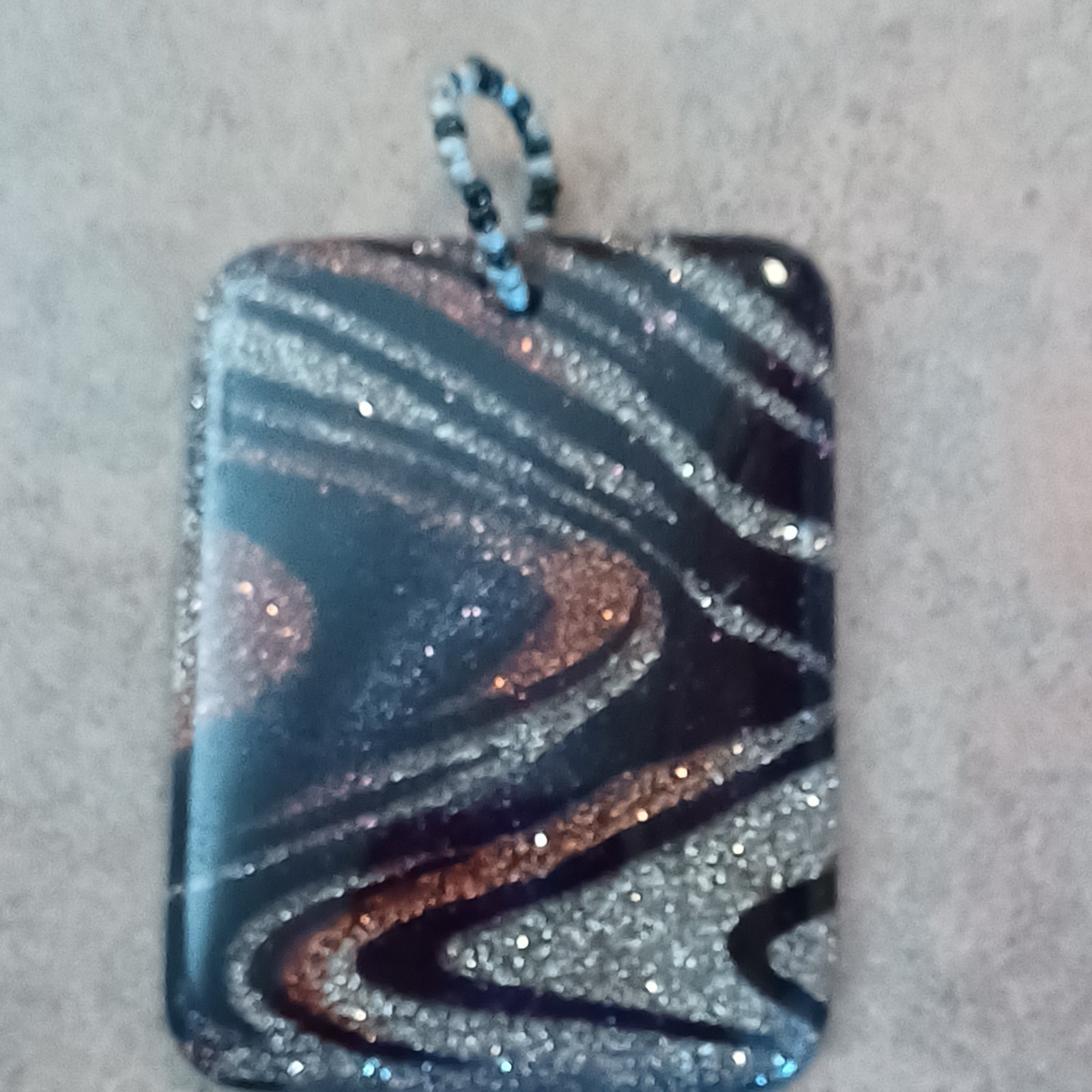 Acrylic Black Gold & Silver Color Necklace Pendant-Rectangle-Beaded Cord