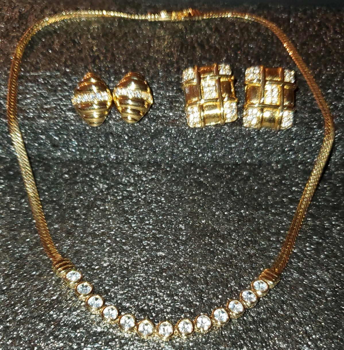 Vintage 1990s Fashion Jewelry crystal gold plated 3 piece Set from Italy