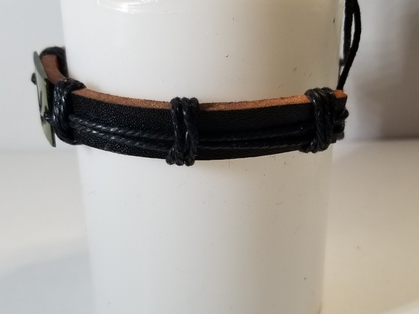 Marijuana Leaf Adjustable Bracelet. Unisex Weed Leaf Black Leather