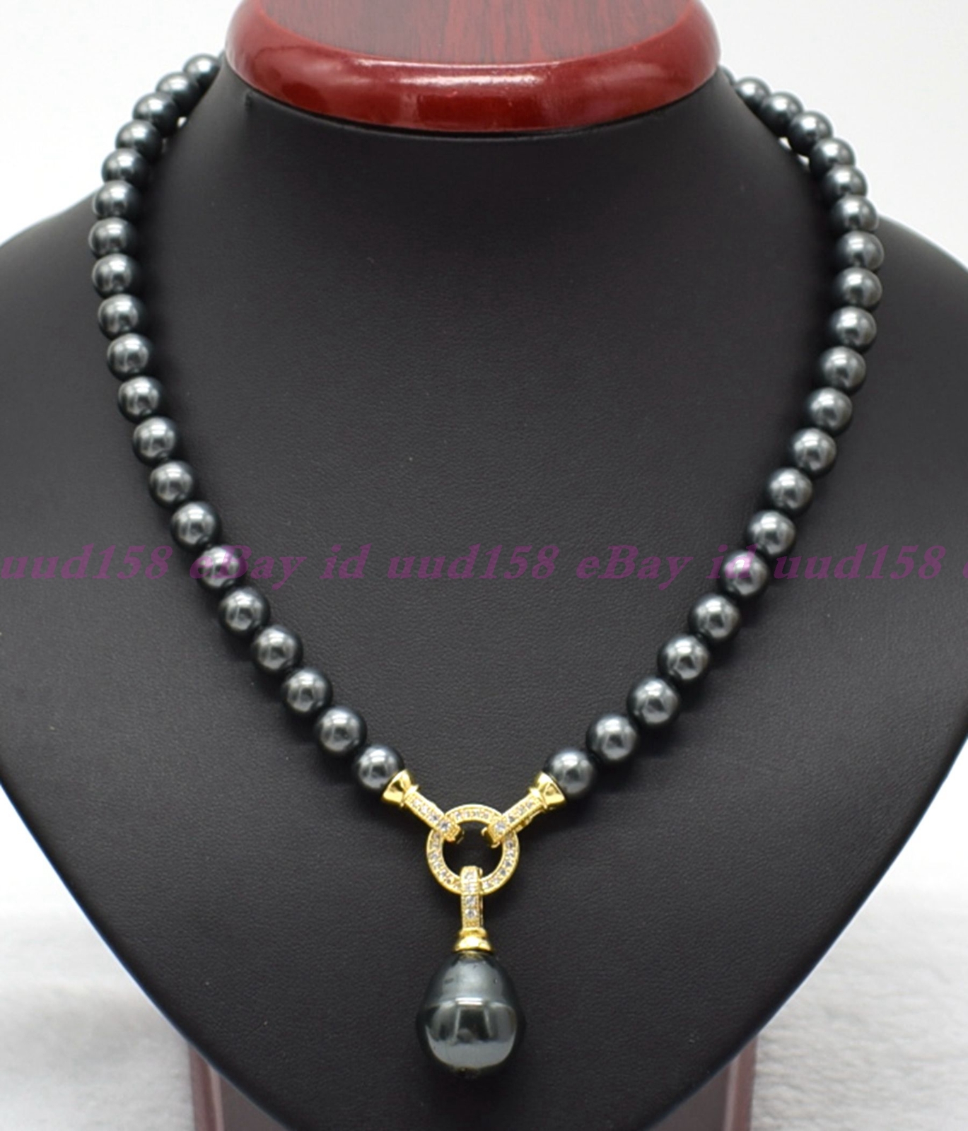 Pretty Natural 8mm Black Shell Pearl Baroque Pendant Necklace