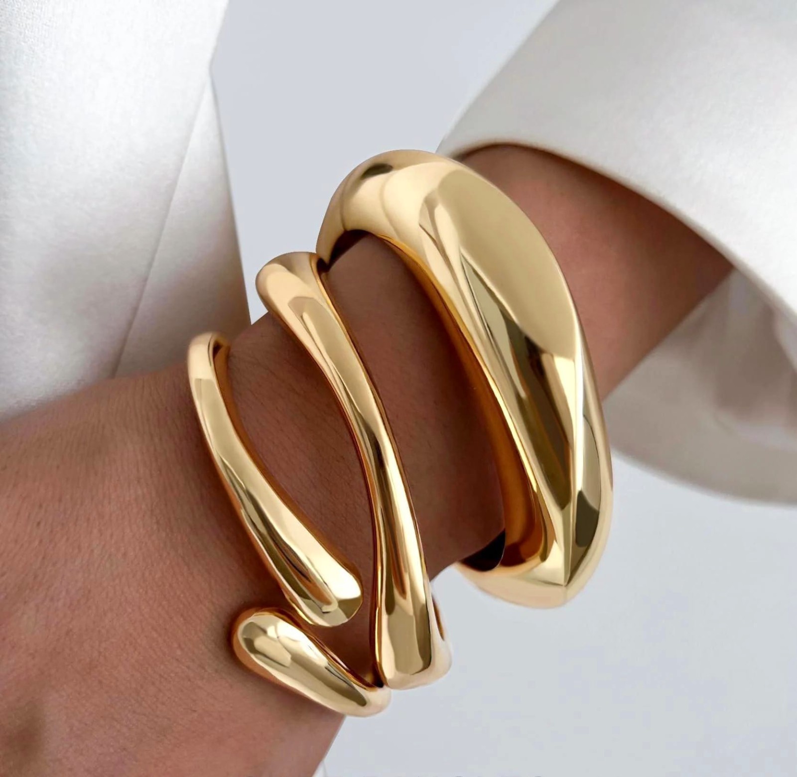 Luxury 14K Gold Plated Chunky Bangle Bracelet Set Women Thick Stackable Cuff